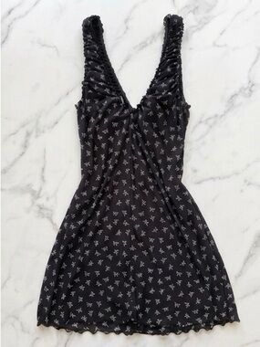 🕷️ Forever21 | Y2K Black Butterfly Bow Ruched Strap Dress | Size Medium